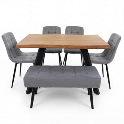 Athath Dining Table And Chairs Set With 4 Velvet Chairs With Bench, Set Of Dining Table And 4 Velvet Chairs And Bench - image 1