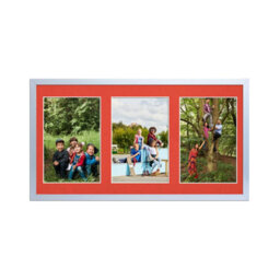 AK Frames 40X20Cm Silver Sleek Multi Photo Frame With Poppy Red Mount - Holds 3 Apertures (3X) 6X4 Photos - thumbnail 1
