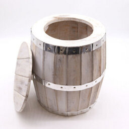 Serenityy Barrel Stool Whitewash Natural Finish, Outdoor Storage Seat, 38 Cm H X 32 Cm W - thumbnail 1
