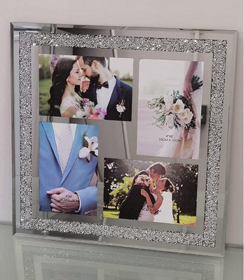 Deenz Crushed Jewel Crystals Photo Frame Mirrored Diamante Picture Frame (6X4 Inch Hold 4 Picture) - image 1