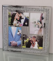 Deenz Crushed Jewel Crystals Photo Frame Mirrored Diamante Picture Frame (6X4 Inch Hold 4 Picture) - thumbnail 1