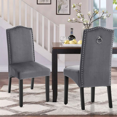 Living And Home Dining Chair Set Of 2 Grey Elegant Velvet High Back Dinning Chairs - image 1