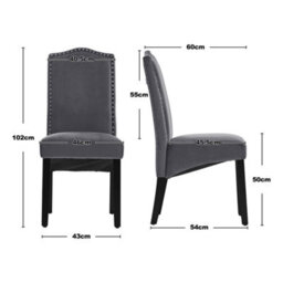 Living And Home Dining Chair Set Of 2 Grey Elegant Velvet High Back Dinning Chairs - thumbnail 4