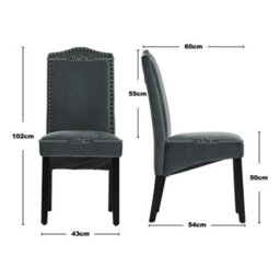 Living And Home Dining Chair Set Of 2 Grey Elegant Velvet High Back Dinning Chairs - thumbnail 7