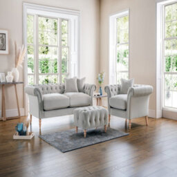 Sofas Express Tulip Chalk Grey Velvet  3 Seater Sofa - thumbnail 1