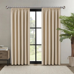 Ameha Cream Plain Blackout Curtain Ready Made Pencil Pleat Thermal Insulated Curtain Pair 90''x90'' With Tiebacks Home Decor Uk - thumbnail 5