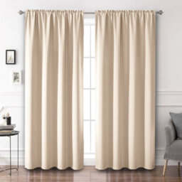 Ameha Cream Plain Blackout Curtain Ready Made Pencil Pleat Thermal Insulated Curtain Pair 90''x90'' With Tiebacks Home Decor Uk - thumbnail 2