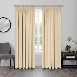 Ameha Cream Plain Blackout Curtain Ready Made Pencil Pleat Thermal Insulated Curtain Pair 90''x90'' With Tiebacks Home Decor Uk - thumbnail 1