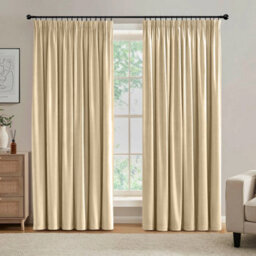 Ameha Cream Plain Blackout Curtain Ready Made Pencil Pleat Thermal Insulated Curtain Pair 90''x90'' With Tiebacks Home Decor Uk - thumbnail 8