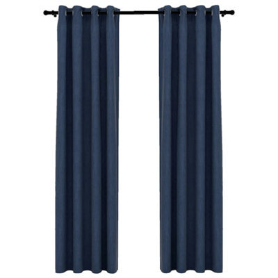 Berkfield Premium Linen-Look Blackout Curtains With Grommets 2 Pcs Blue 140X245Cm