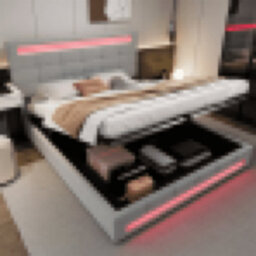Matteo Grey Velvet Double Ottoman Bed Frame 4Ft6 With Hydraulic Lift Storage, Square Embellishment & App-Controlled 7-Colour Led Lights - thumbnail 9