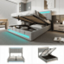 Matteo Grey Velvet Double Ottoman Bed Frame 4Ft6 With Hydraulic Lift Storage, Square Embellishment & App-Controlled 7-Colour Led Lights - thumbnail 5