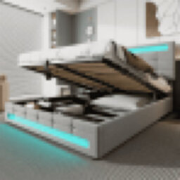 Matteo Grey Velvet Double Ottoman Bed Frame 4Ft6 With Hydraulic Lift Storage, Square Embellishment & App-Controlled 7-Colour Led Lights - thumbnail 4