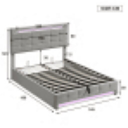 Matteo Grey Velvet Double Ottoman Bed Frame 4Ft6 With Hydraulic Lift Storage, Square Embellishment & App-Controlled 7-Colour Led Lights - thumbnail 6