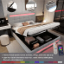 Matteo Grey Velvet Double Ottoman Bed Frame 4Ft6 With Hydraulic Lift Storage, Square Embellishment & App-Controlled 7-Colour Led Lights - thumbnail 3