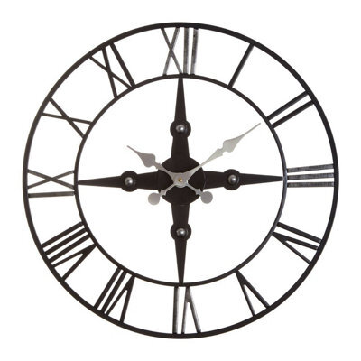 Orsina Wall Clock With Silver Roman Numerals, 59Cm Analogue Clock With Black Rim, Stylish Wall Clock For Hallways - image 1