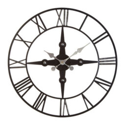 Orsina Wall Clock With Silver Roman Numerals, 59Cm Analogue Clock With Black Rim, Stylish Wall Clock For Hallways