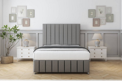"Sloomy California Pewter Dumfries Divan Bed Set 2 Drawers Left Side With 26"" Strutted & 12"" Footboard 6' Super King" - image 1