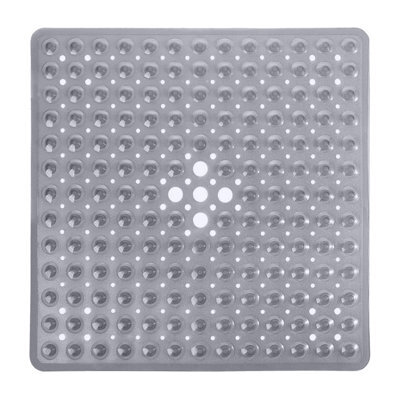 Aspire Homeware Grey Shower Bath Mat Non-Slip Suction Cups Grip Drain Holes Machine Washable (L)53Cm X (W)53Cm - image 1