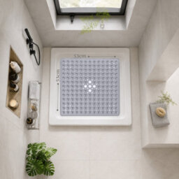 Aspire Homeware Grey Shower Bath Mat Non-Slip Suction Cups Grip Drain Holes Machine Washable (L)53Cm X (W)53Cm - thumbnail 5