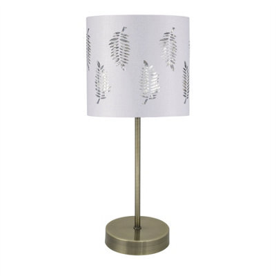 First Choice Lighting Antique Brass Stick Table Lamp With White Fern Shade - image 1