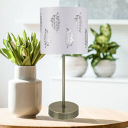 First Choice Lighting Antique Brass Stick Table Lamp With White Fern Shade - thumbnail 2