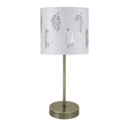 First Choice Lighting Antique Brass Stick Table Lamp With White Fern Shade - thumbnail 1