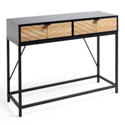 Vonhaus Chevron Console Table, Black & Light Wood Effect Hallway Table, 2 Drawer Entryway Hall Table With Metal Frame, Dalton - thumbnail 6
