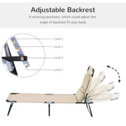 Outsunny Folding Sun Lounger Reclining Chair W/ Pillow Reading Hole Beige - thumbnail 4