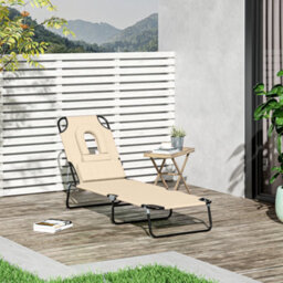 Outsunny Folding Sun Lounger Reclining Chair W/ Pillow Reading Hole Beige