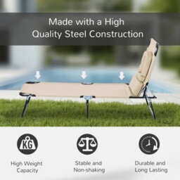 Outsunny Folding Sun Lounger Reclining Chair W/ Pillow Reading Hole Beige - thumbnail 6