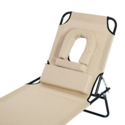 Outsunny Folding Sun Lounger Reclining Chair W/ Pillow Reading Hole Beige - thumbnail 9
