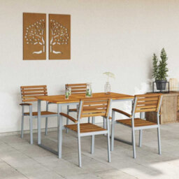 Berkfield Garden Dining Set 5 Pcs Grey And Brown Solid Acacia Wood - thumbnail 1