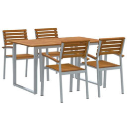 Berkfield Garden Dining Set 5 Pcs Grey And Brown Solid Acacia Wood - thumbnail 2