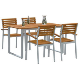 Berkfield Garden Dining Set 5 Pcs Grey And Brown Solid Acacia Wood - thumbnail 3