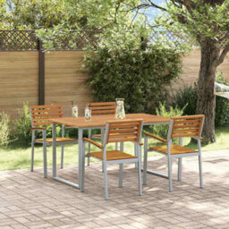 Berkfield Garden Dining Set 5 Pcs Grey And Brown Solid Acacia Wood - thumbnail 4