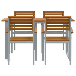 Berkfield Garden Dining Set 5 Pcs Grey And Brown Solid Acacia Wood - thumbnail 7