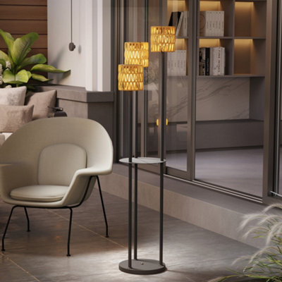 Outsunny 3-Light Solar Rattan Floor Lamp With Shelf, Auto On/off, Yellow - image 1