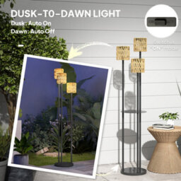 Outsunny 3-Light Solar Rattan Floor Lamp With Shelf, Auto On/off, Yellow - thumbnail 6