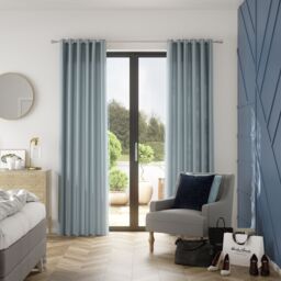 GoodHome Hiva Light Blue Solid Dyed Lined Eyelet Curtain (W)167Cm (L)183Cm, Pair - thumbnail 3