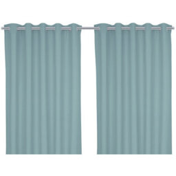 GoodHome Hiva Light Blue Solid Dyed Lined Eyelet Curtain (W)167Cm (L)183Cm, Pair - thumbnail 1