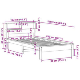 Berkfield Bookcase Bed Without Mattress Wax Brown 90X200 Cm Solid Wood Pine - thumbnail 9