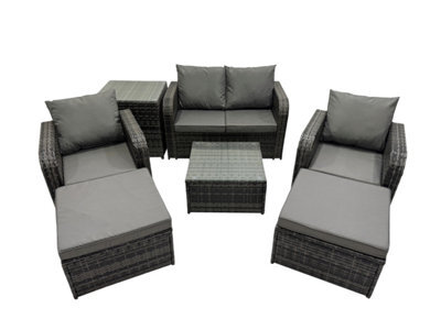 Fimous Rattan Garden Outdoor Furniture Set Love Sofa Reclining Chair Square Coffee Table Set With Side Table 2 Big Stool - image 1