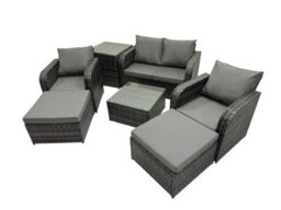 Fimous Rattan Garden Outdoor Furniture Set Love Sofa Reclining Chair Square Coffee Table Set With Side Table 2 Big Stool - thumbnail 2