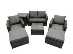 Fimous Rattan Garden Outdoor Furniture Set Love Sofa Reclining Chair Square Coffee Table Set With Side Table 2 Big Stool - thumbnail 1