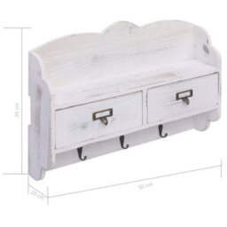 Vidaxl Wall Mounted Coat Rack White 50X10X34 Cm Wood - thumbnail 3
