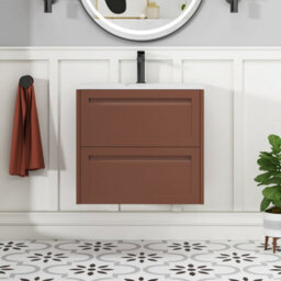 Royal Bathrooms Elmore 600mm Traditional Wall Hung 2 Drawer Bathroom Vanity Unit With Sintered Stone Basin Sink - Terracotta Clay - thumbnail 3