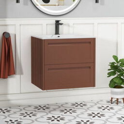 Royal Bathrooms Elmore 600mm Traditional Wall Hung 2 Drawer Bathroom Vanity Unit With Sintered Stone Basin Sink - Terracotta Clay