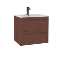 Royal Bathrooms Elmore 600mm Traditional Wall Hung 2 Drawer Bathroom Vanity Unit With Sintered Stone Basin Sink - Terracotta Clay - thumbnail 6