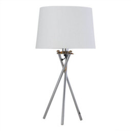 First Choice Lighting Tripod - Chrome Lamp With White & Gold Fabric Shade - thumbnail 2